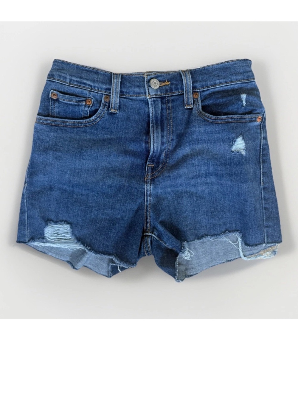 Levi's Women's High-Rise Distressed Blue Denim Shorts Size 26 Raw Hem